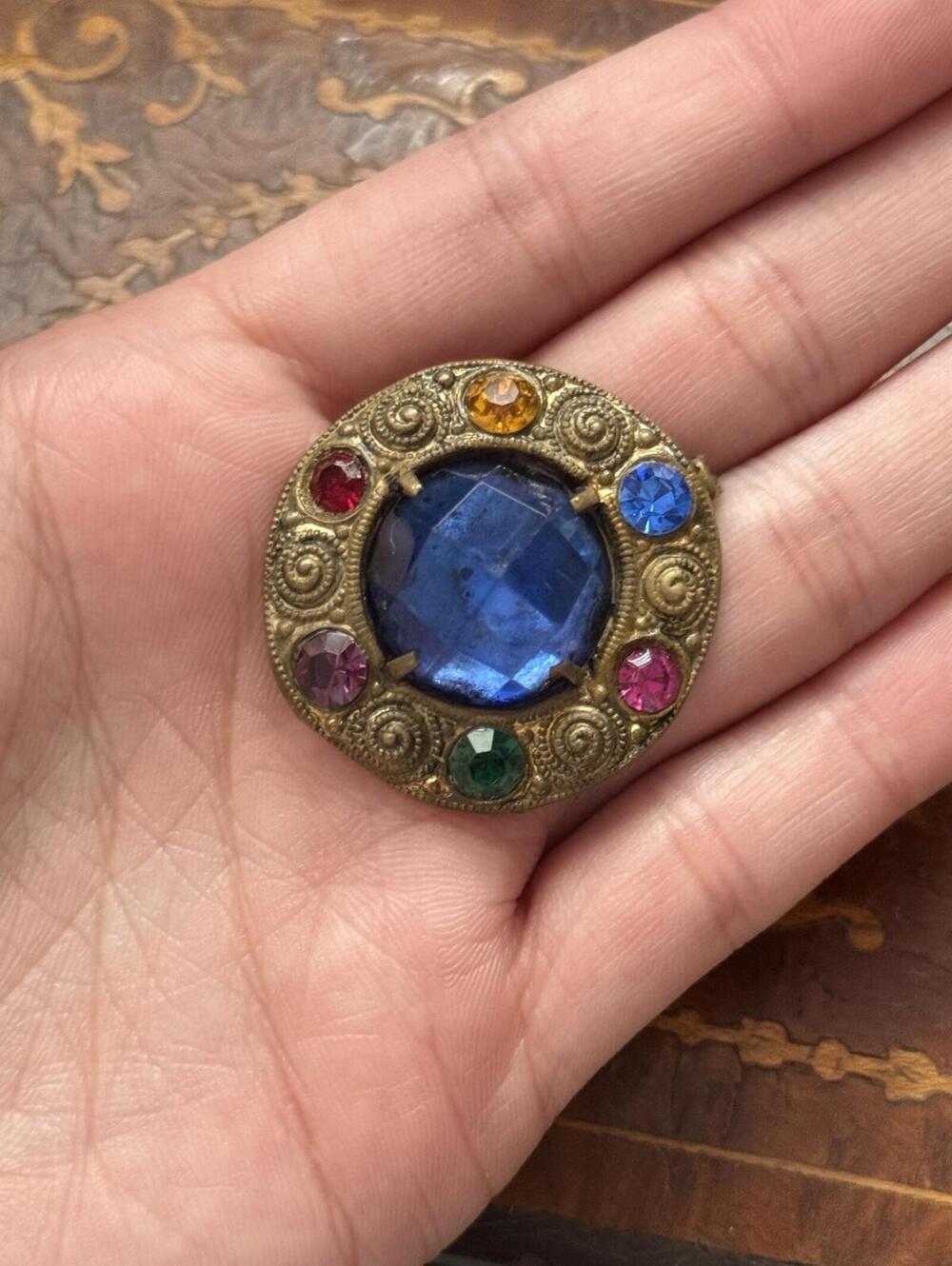 Vintage Antique Glass colorful Brooch
